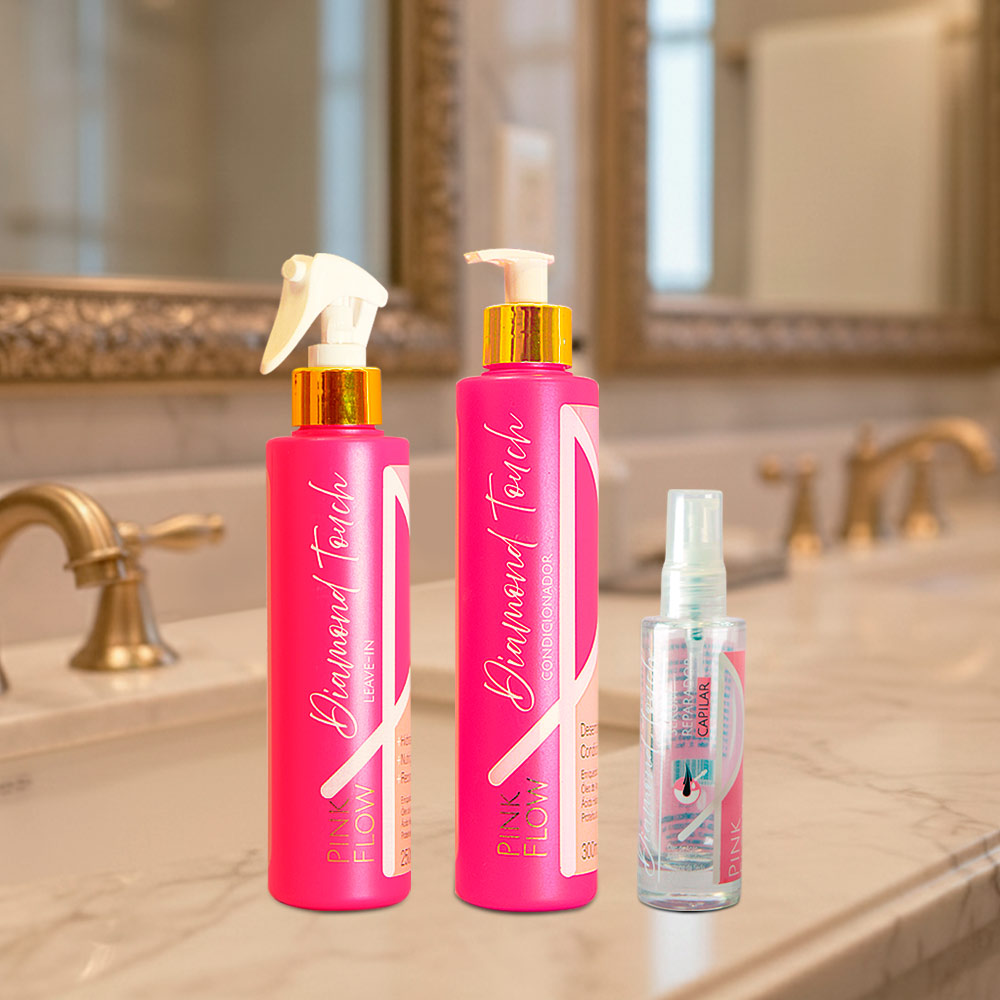 Kit Pink Flow Diamond Touch Condicionador + Leave-in + Sérum Nutrição Antifrizz e Brilho Intenso – foto 3