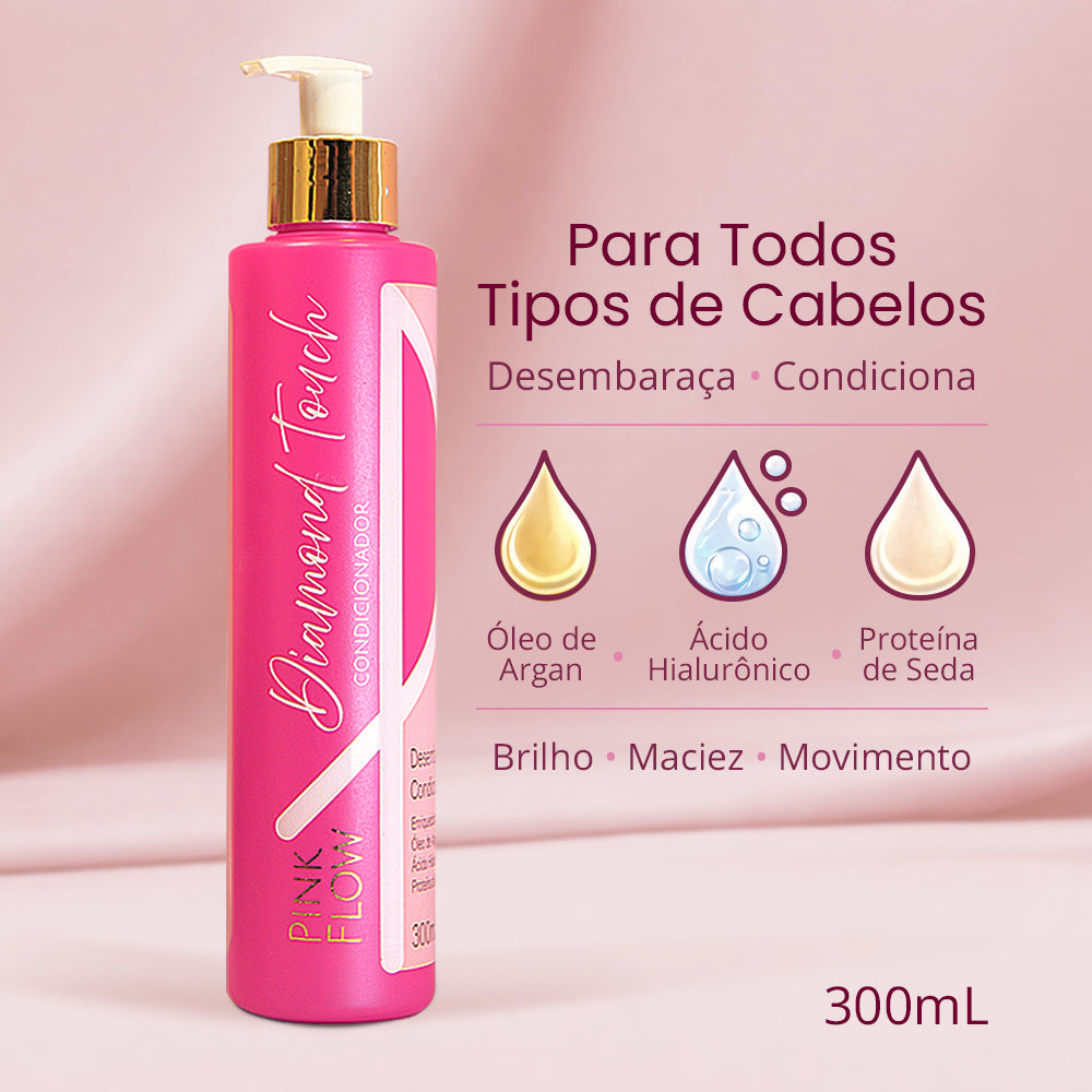 Kit Pink Flow Diamond Touch Condicionador + Leave-in + Sérum Nutrição Antifrizz e Brilho Intenso – foto 4