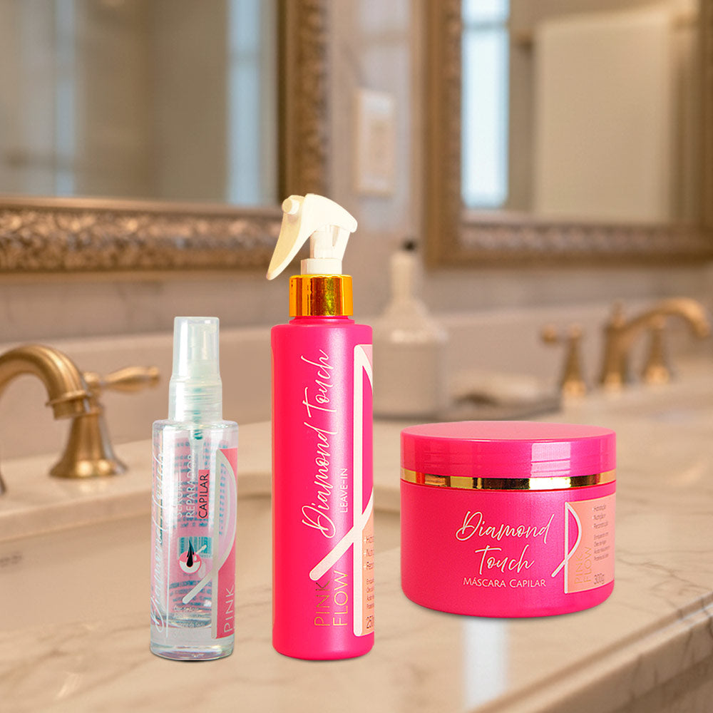 Kit Pink Flow Diamond Touch Máscara + Leave-in + Sérum Tratamento Completo e Brilho Intenso – foto 3