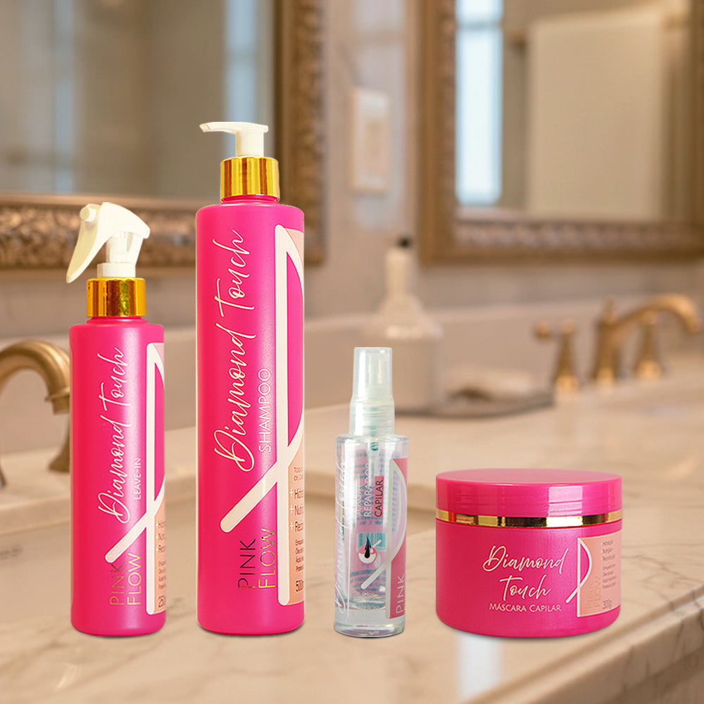 Kit Pink Flow Diamond Touch Máscara + Leave-in + Sérum + Shampoo Tratamento Avançado e Brilho – foto 2