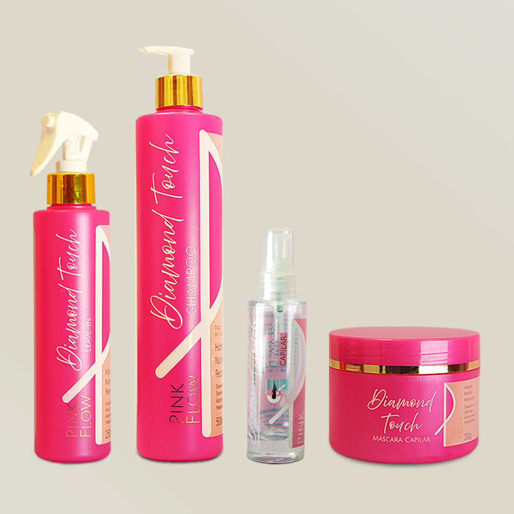 Kit Pink Flow Diamond Touch Máscara + Leave-in + Sérum + Shampoo Tratamento Avançado e Brilho – foto 1