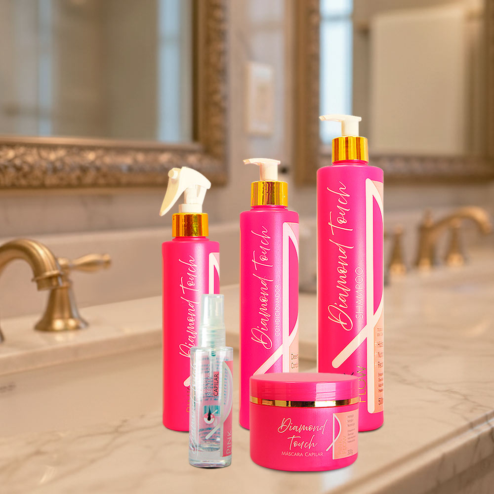 Kit Pink Flow Diamond Touch: Máscara, Shampoo, Condicionador, Leave-in e Sérum – foto 3