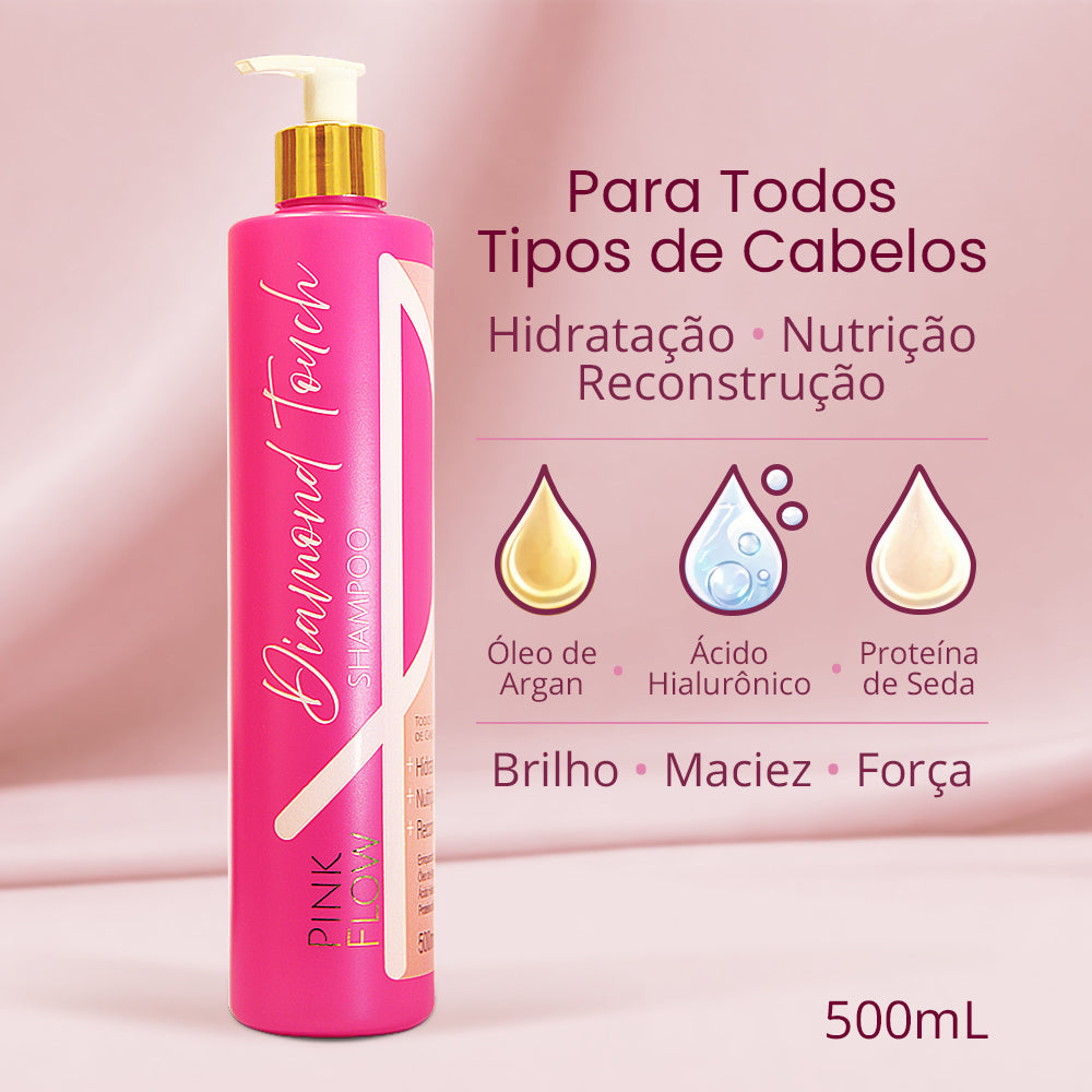 Kit Pink Flow Diamond Touch Shampoo 500ml + Sérum 30ml Cuidado Brilho e Toque Leve – foto 3