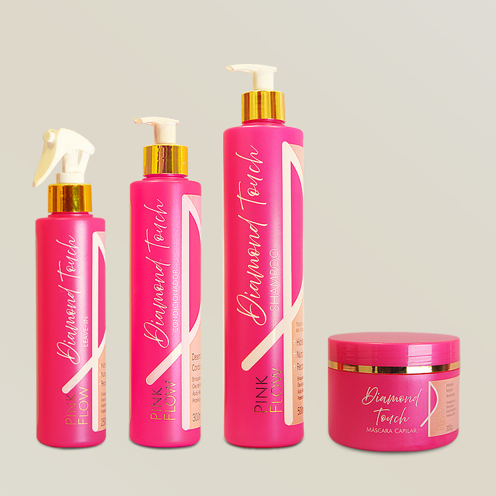 Kit Pink Flow Diamond Touch Shampoo + Condicionador + Máscara + Leave-in Tratamento Brilho Intenso – foto 1