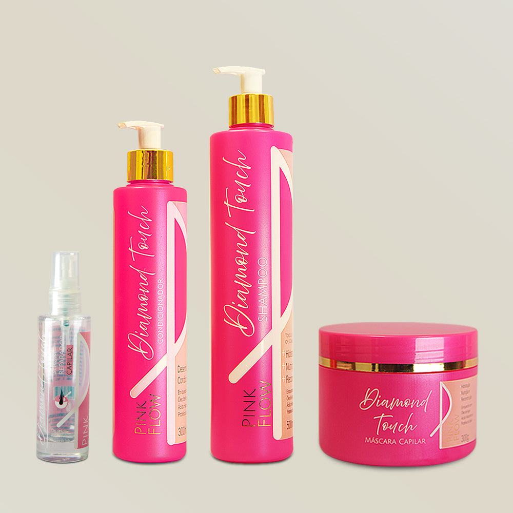 Kit Pink Flow Diamond Touch Shampoo + Condicionador + Máscara + Sérum Proteção e Brilho Suave – foto 1