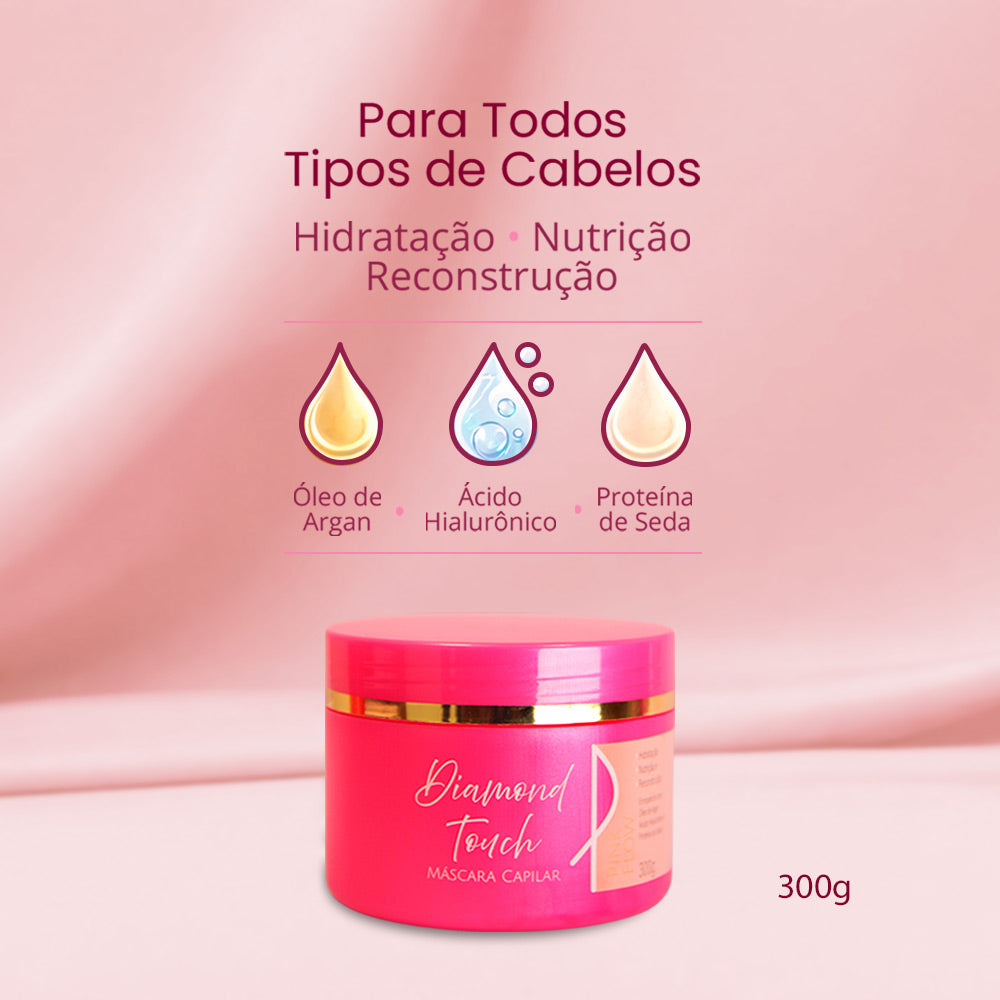 Kit Pink Flow Diamond Touch Shampoo + Condicionador + Máscara + Sérum Proteção e Brilho Suave – foto 3