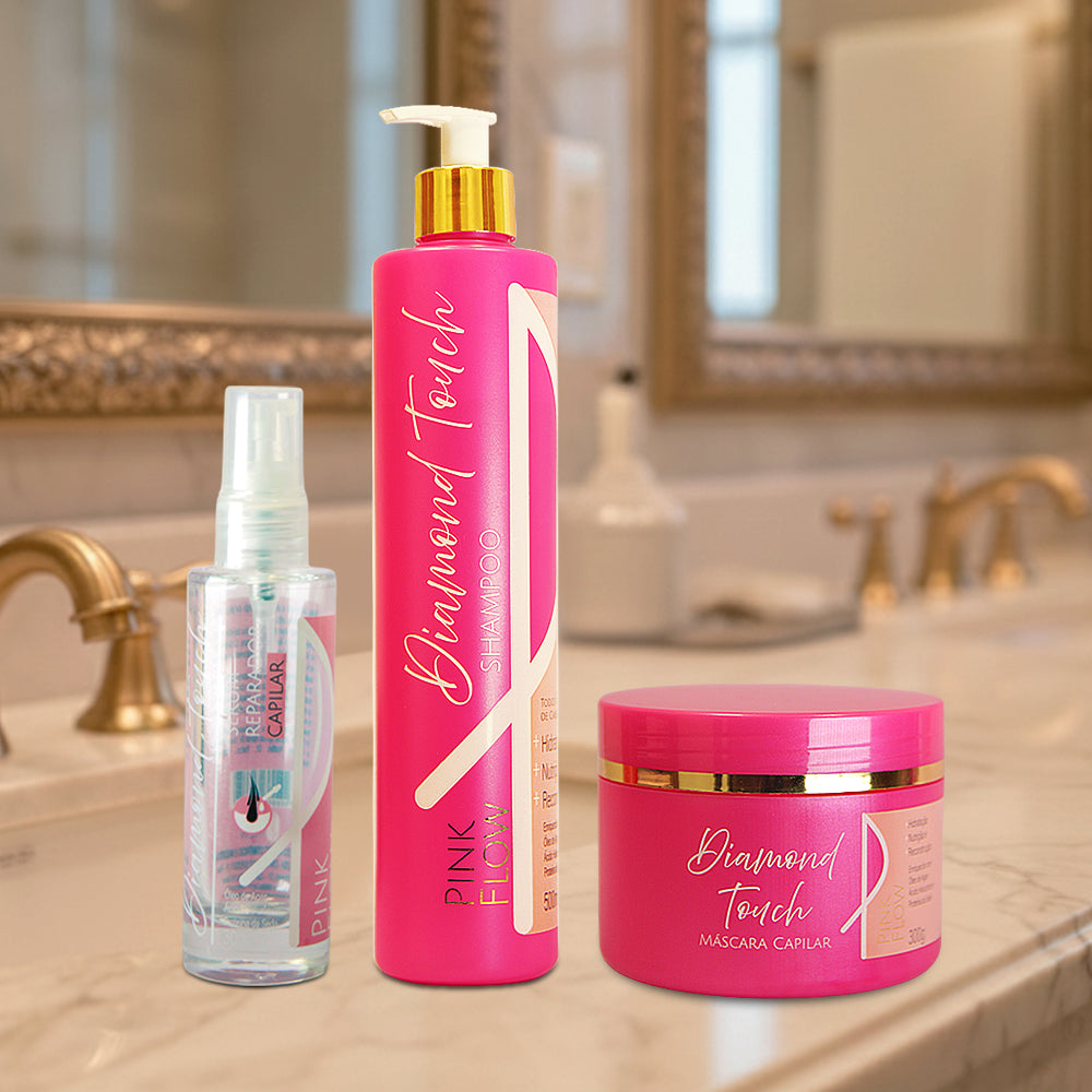 Kit Pink Flow Diamond Touch Shampoo + Máscara + Sérum Hidratação Restauração e Brilho Suave – foto 2