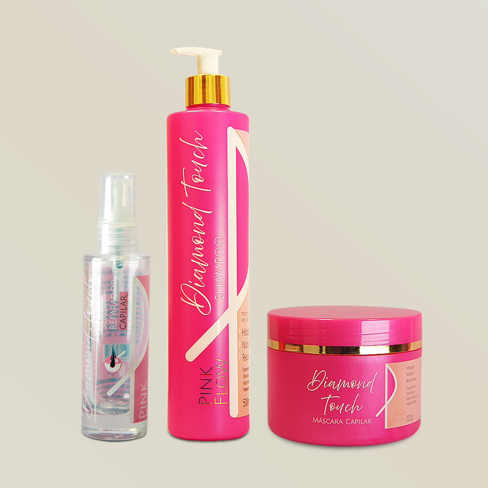 Kit Pink Flow Diamond Touch Shampoo + Máscara + Sérum Hidratação Restauração e Brilho Suave – foto 1