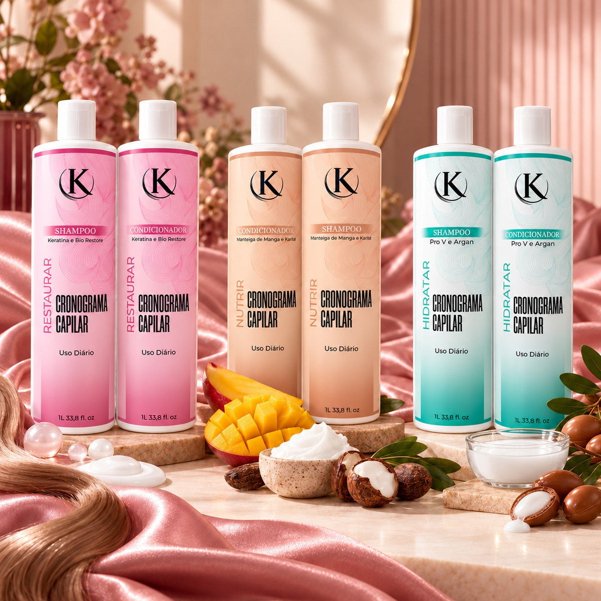 Kit Cronograma Capilar Keratina 1L - Shampoo + Condicionador Reconstrução – foto 8