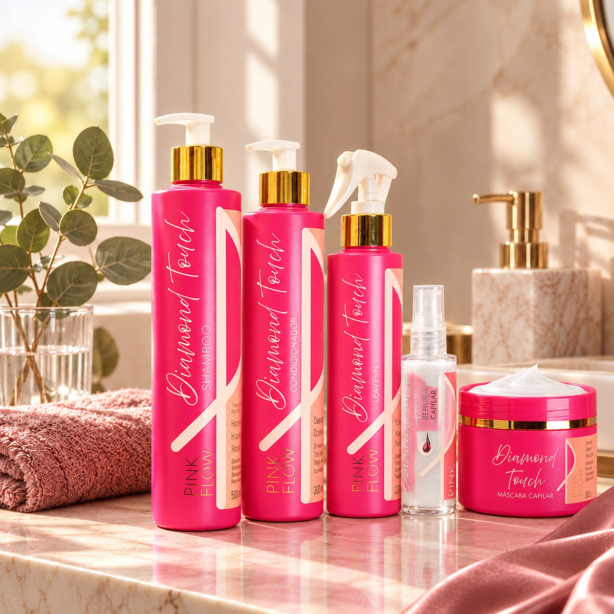 Kit Pink Flow Diamond Touch Condicionador 300ml + Máscara 300g Nutrição Profunda e Brilho Intenso – foto 6