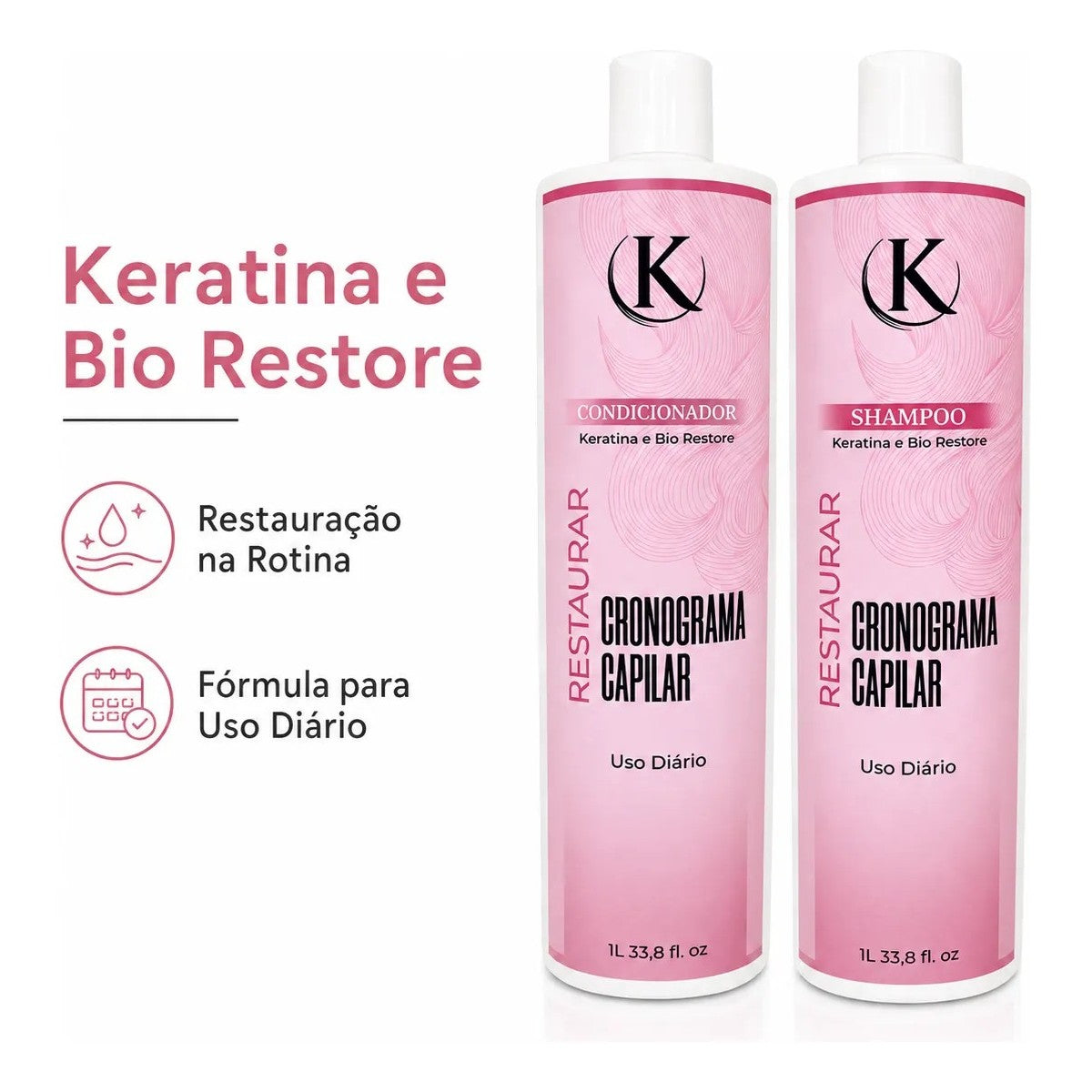 Kit Cronograma Capilar Keratina 1L - Shampoo + Condicionador Reconstrução – foto 3