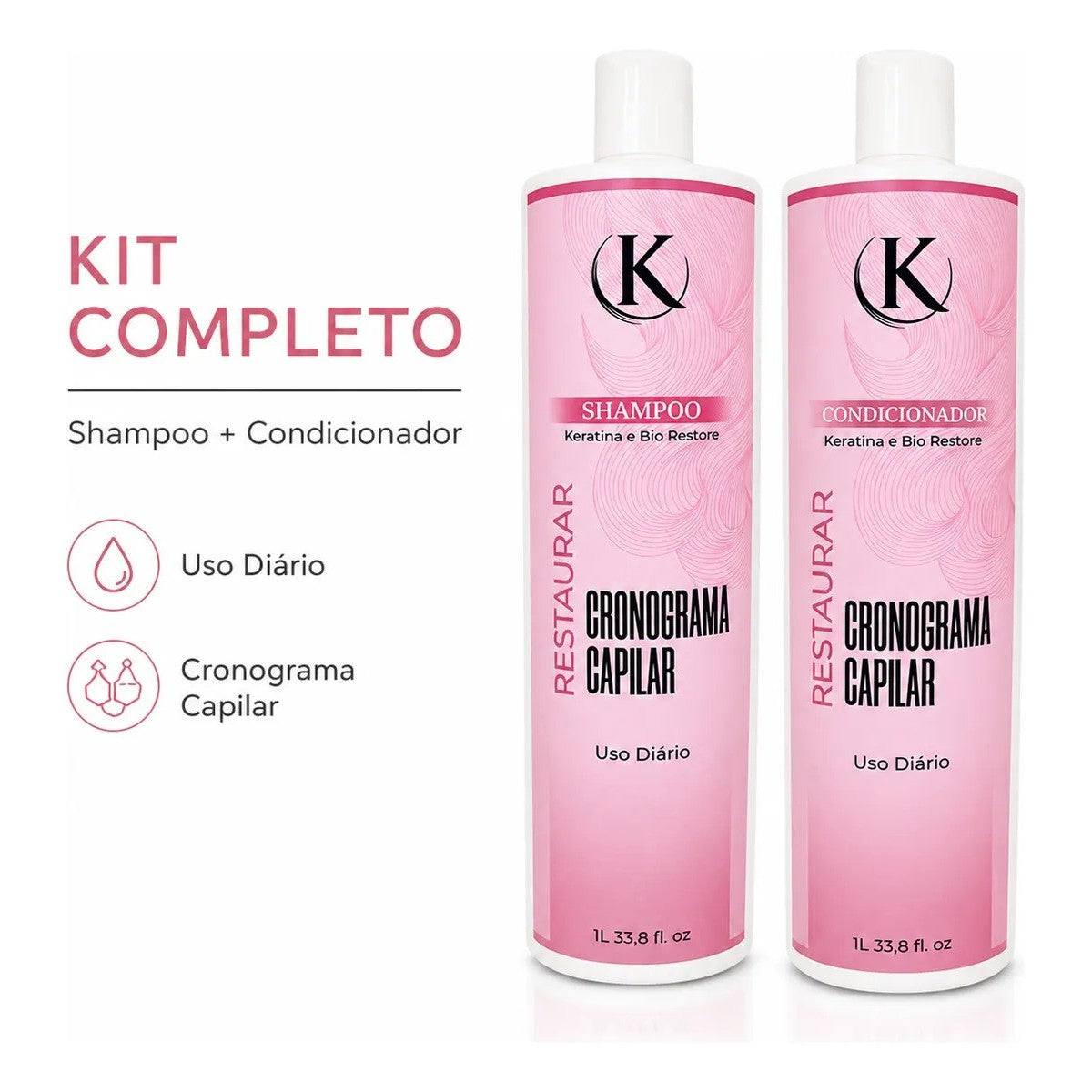 Kit Cronograma Capilar Keratina 1L - Shampoo + Condicionador Reconstrução – foto 4