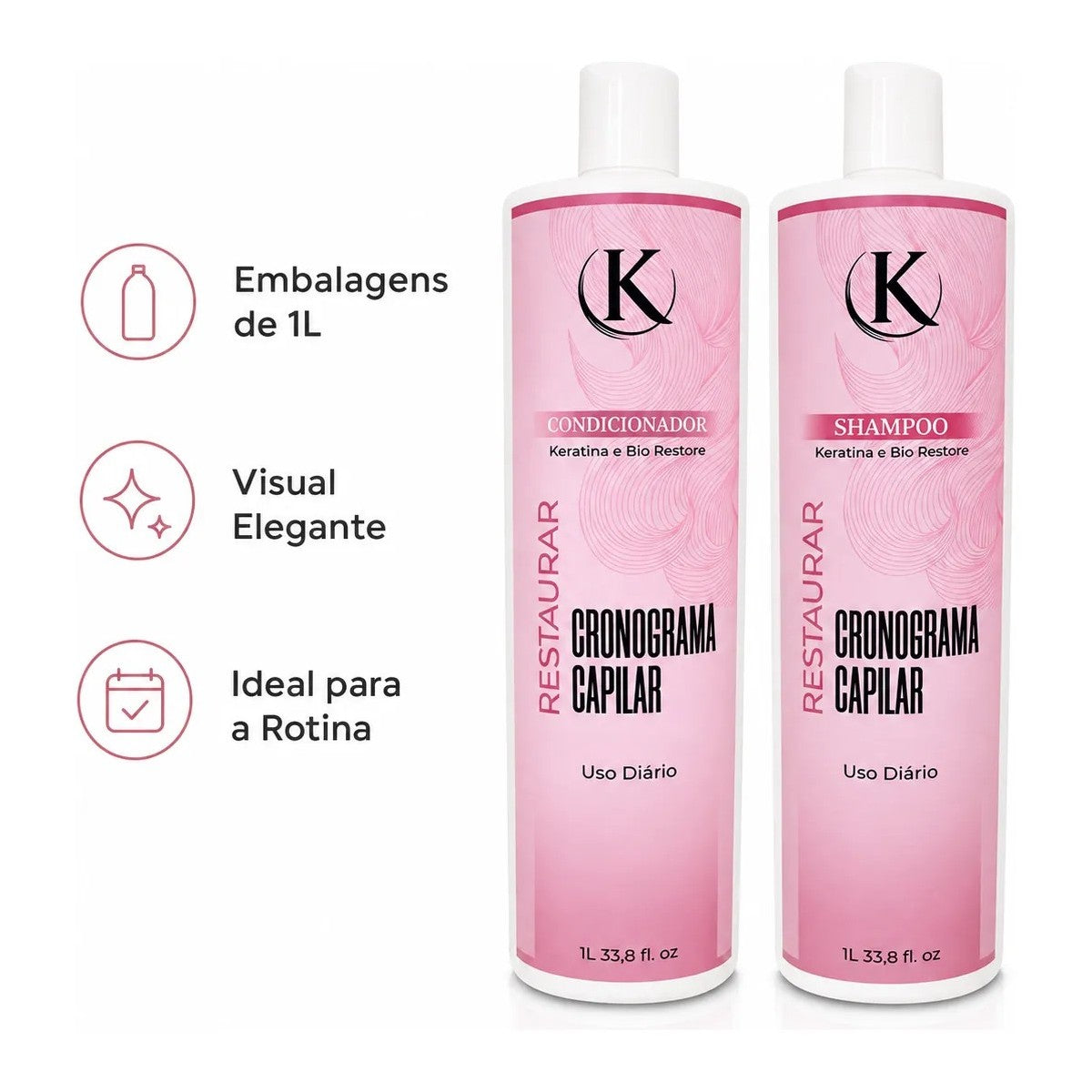 Kit Cronograma Capilar Keratina 1L - Shampoo + Condicionador Reconstrução – foto 5