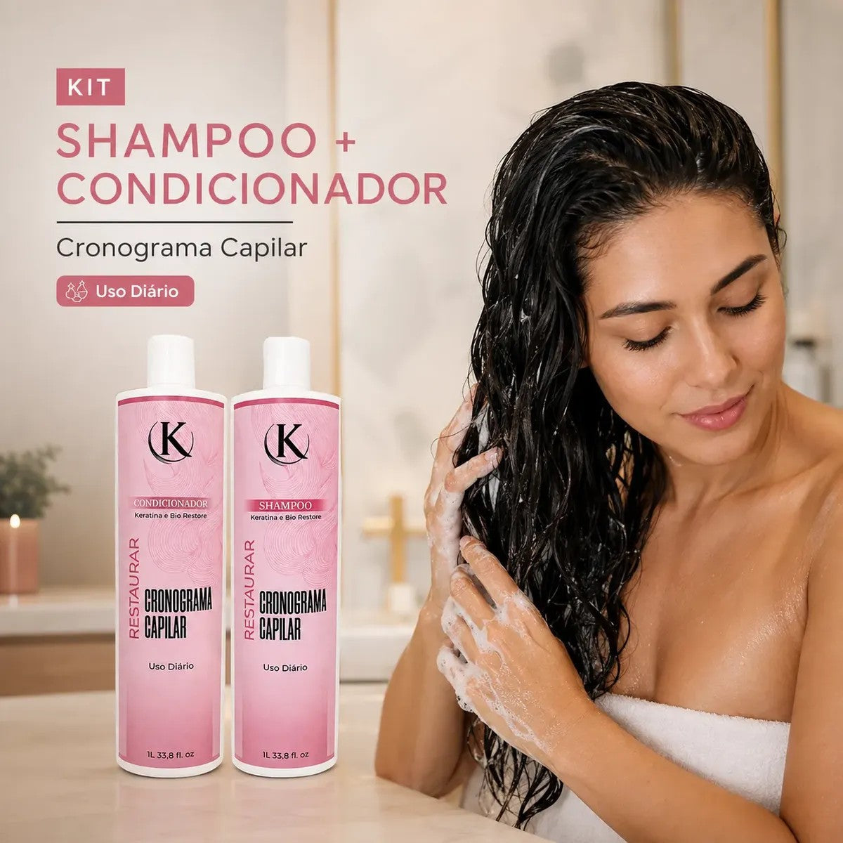 Kit Cronograma Capilar Keratina 1L - Shampoo + Condicionador Reconstrução – foto 7