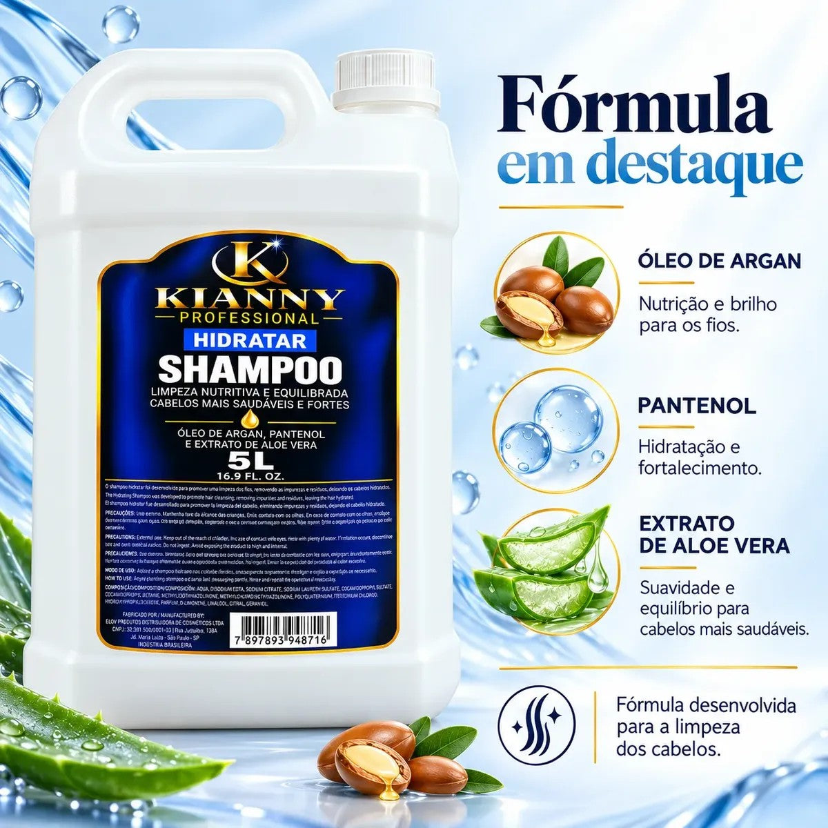 Shampoo Galão 5L Perolado Hidratar Profissional - Óleo de Argan, Pantenol e Aloe Vera – foto 3