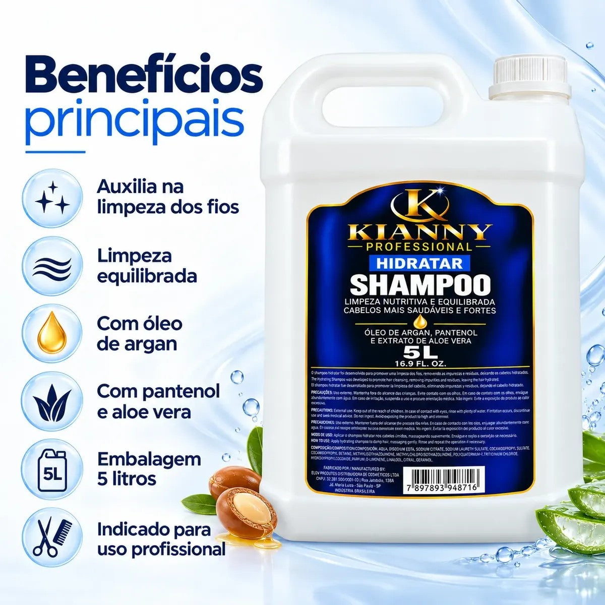 Shampoo Galão 5L Perolado Hidratar Profissional - Óleo de Argan, Pantenol e Aloe Vera – foto 4