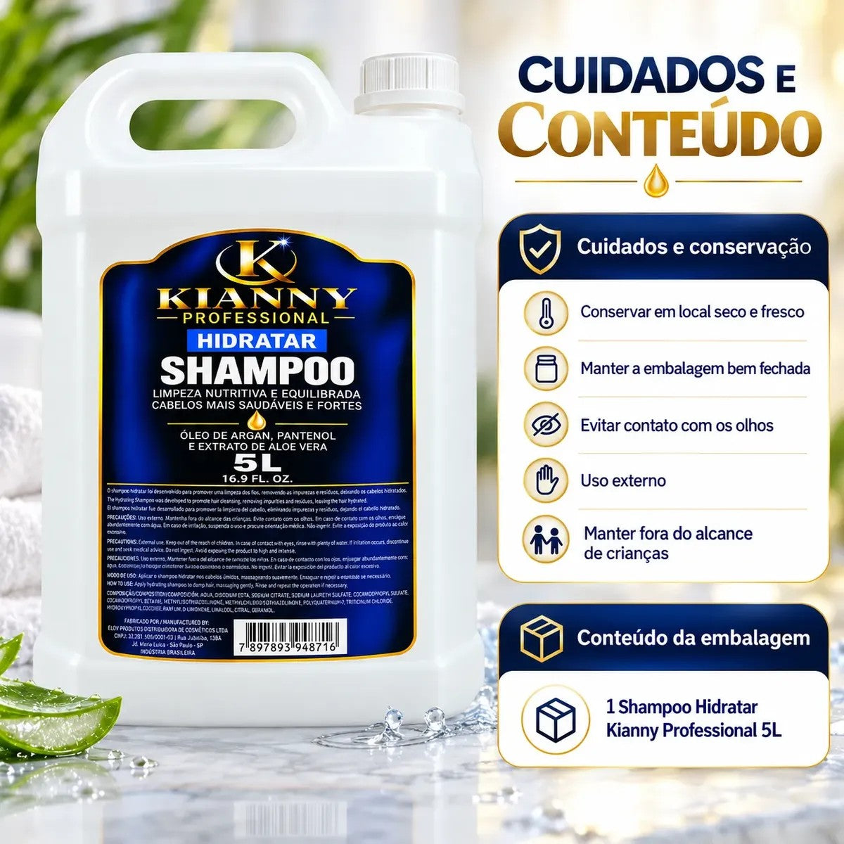Shampoo Galão 5L Perolado Hidratar Profissional - Óleo de Argan, Pantenol e Aloe Vera – foto 8