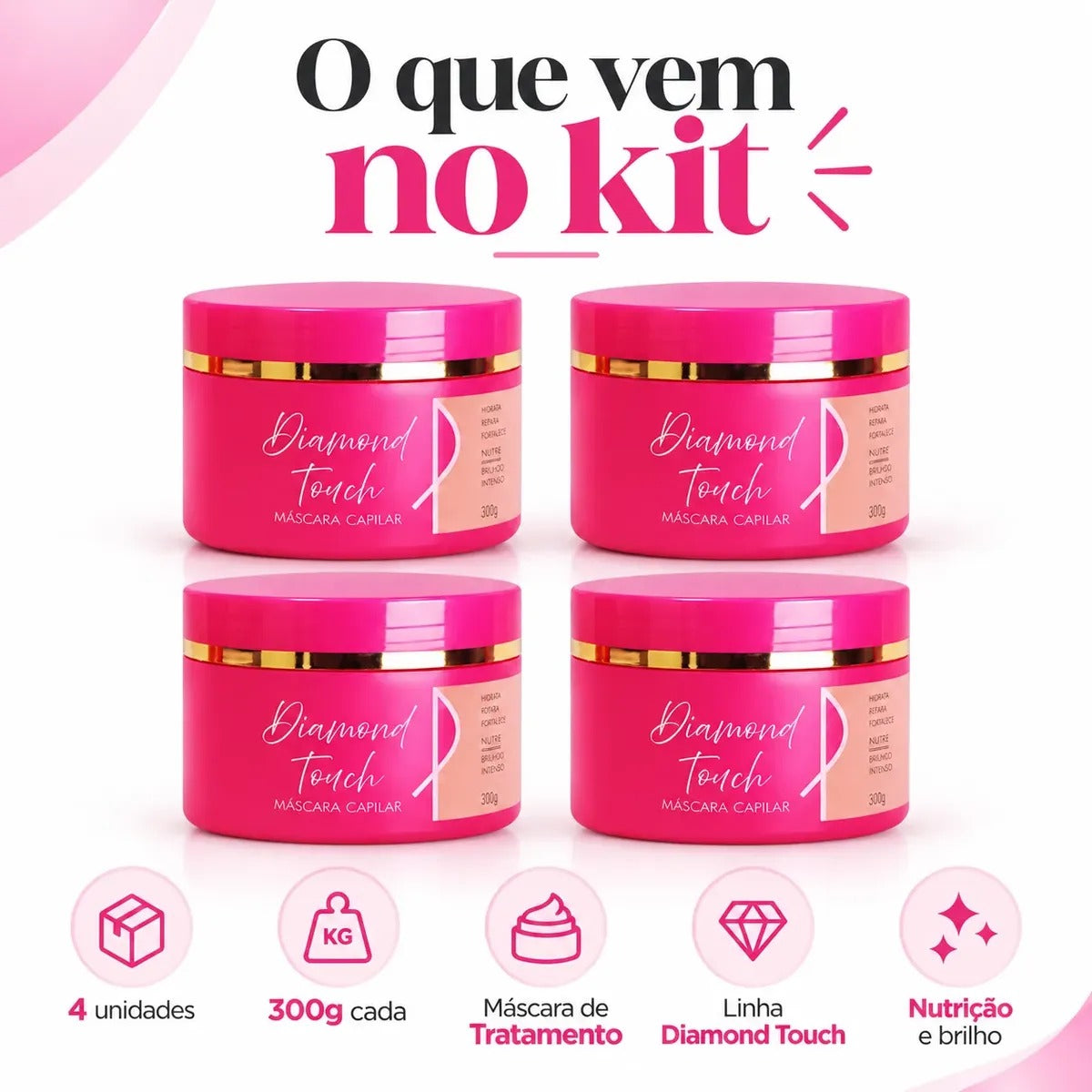 Kit 4 Máscara Pink Flow Diamond Touch 300g - Nutrição, Força e Brilho – foto 2