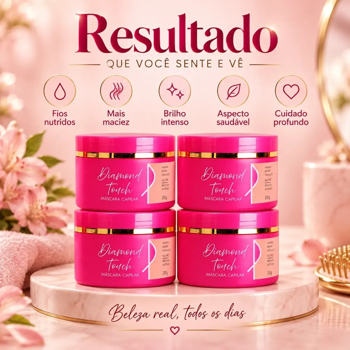Kit 4 Máscara Pink Flow Diamond Touch 300g - Nutrição, Força e Brilho – foto 6