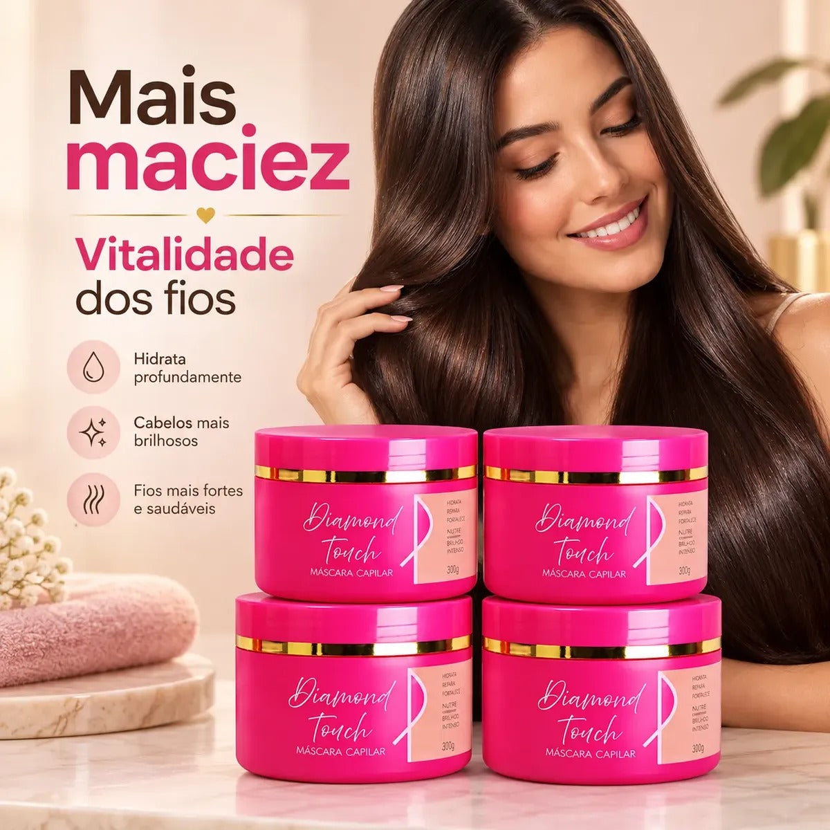 Kit 4 Máscara Pink Flow Diamond Touch 300g - Nutrição, Força e Brilho – foto 7