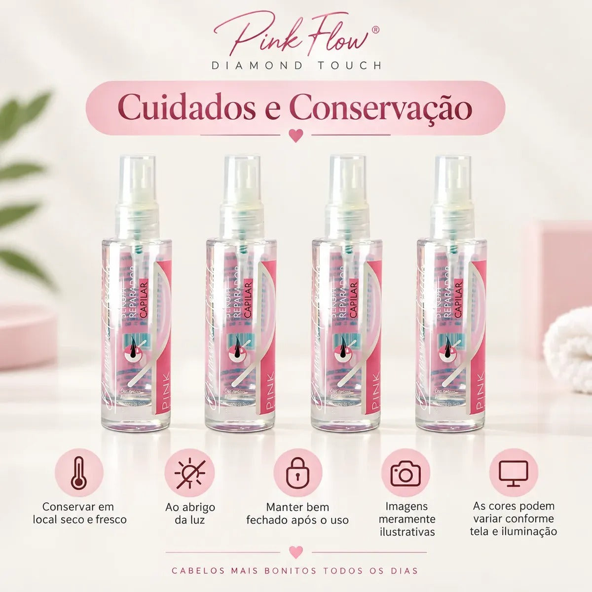 Kit 4 Sérum Reparador Pink Flow Diamond Touch 30ml - Antifrizz, Selagem e Brilho – foto 5