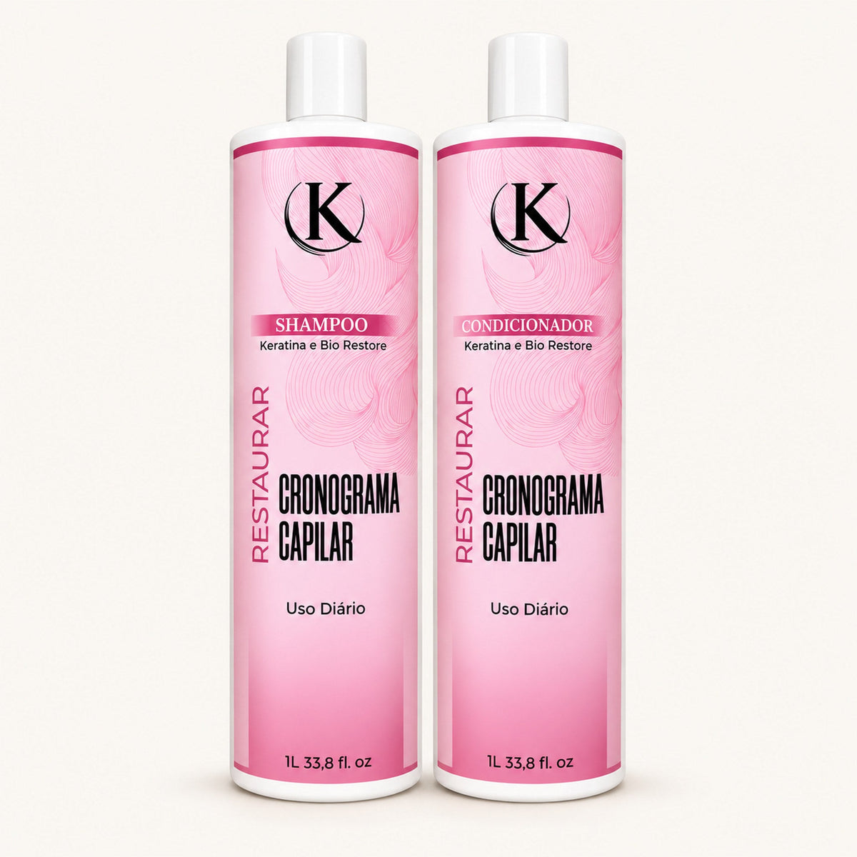 Kit Cronograma Capilar Keratina 1L - Shampoo + Condicionador Reconstrução – foto 1