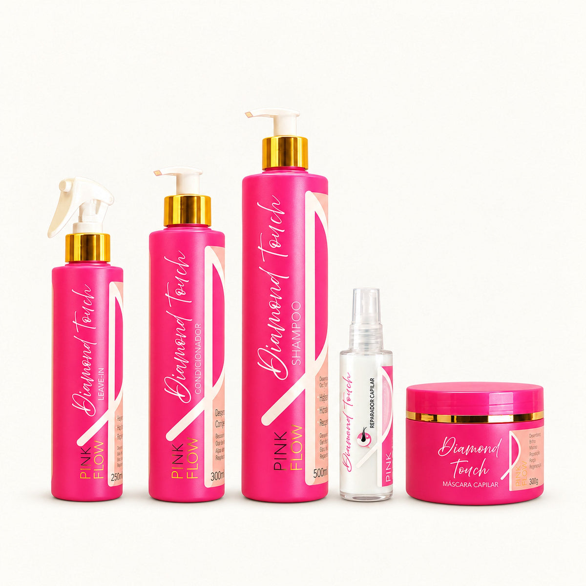 Kit Pink Flow Diamond Touch: Máscara, Shampoo, Condicionador, Leave-in e Sérum – foto 1