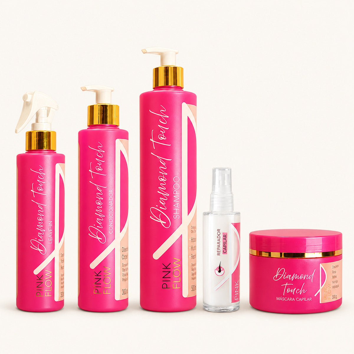 Kit Completo Pink Flow Diamond Touch Shampoo + Condicionador + Máscara + Leave-in + Sérum Avançado – foto 1
