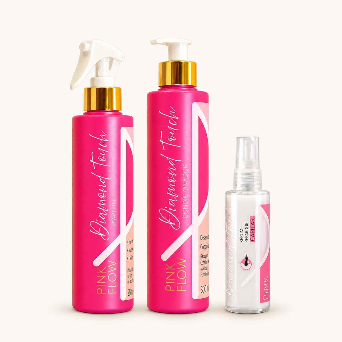 Kit Pink Flow Diamond Touch Condicionador + Leave-in + Sérum Nutrição Antifrizz e Brilho Intenso – foto 1