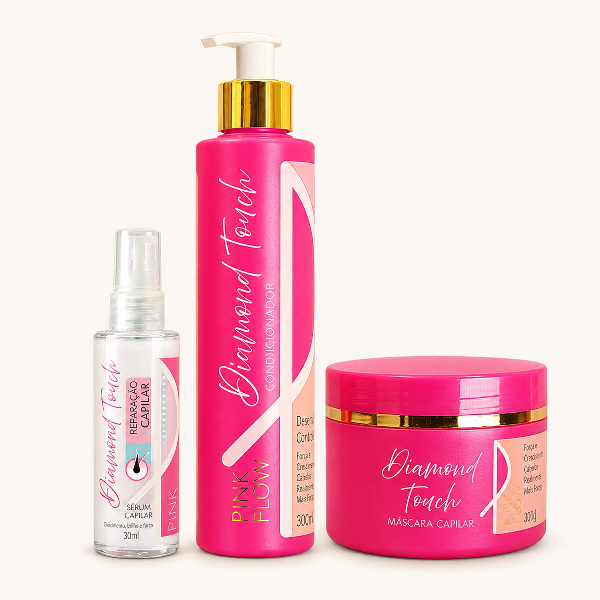 Kit Pink Flow Diamond Touch Condicionador + Máscara + Sérum Reparação Intensiva e Brilho Extremo – foto 1