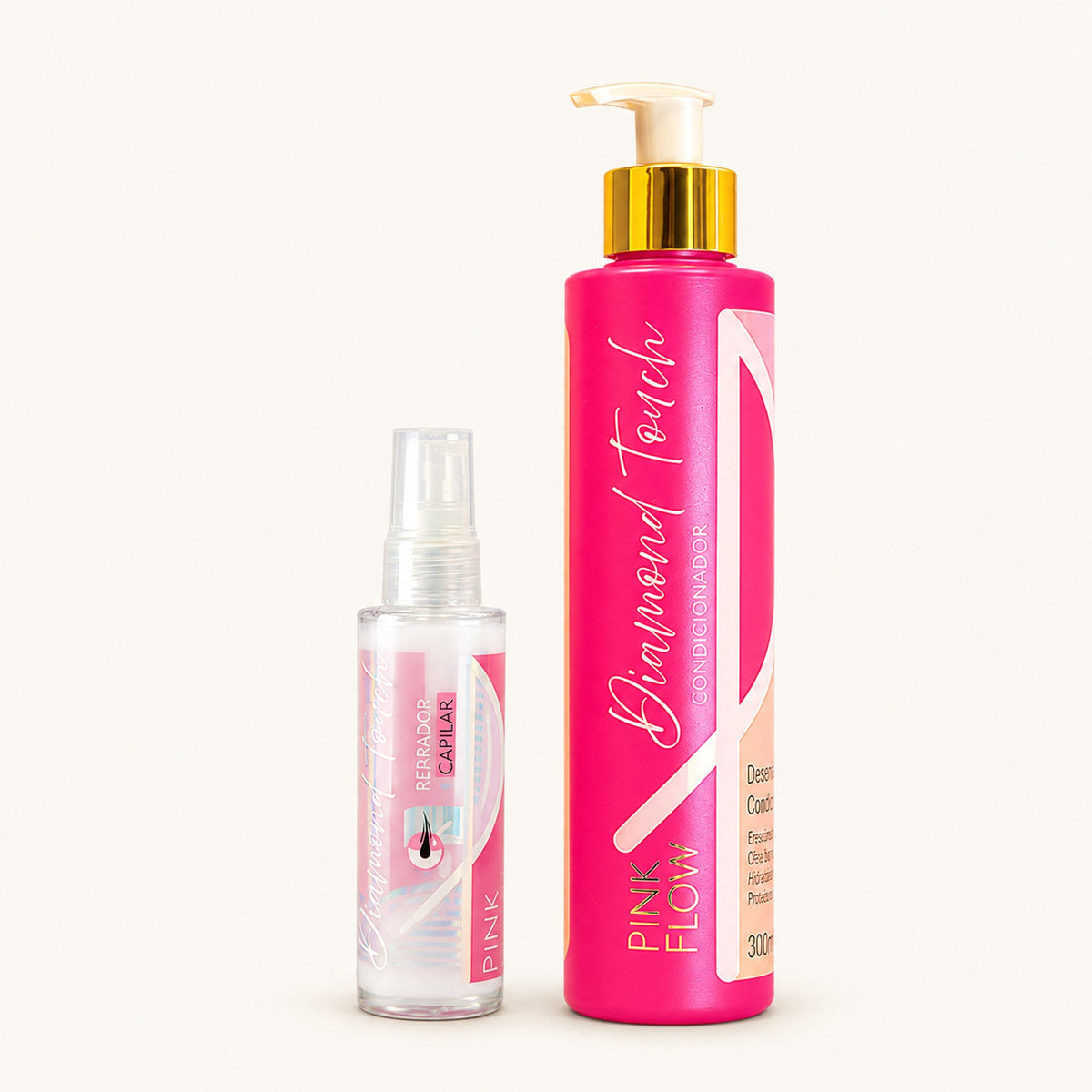 Kit Pink Flow Diamond Touch Condicionador 300ml + Sérum 30ml Selagem Brilho e Finalização Premium – foto 1